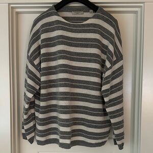 Allsaints Gray and White Striped Crewneck Sweater
